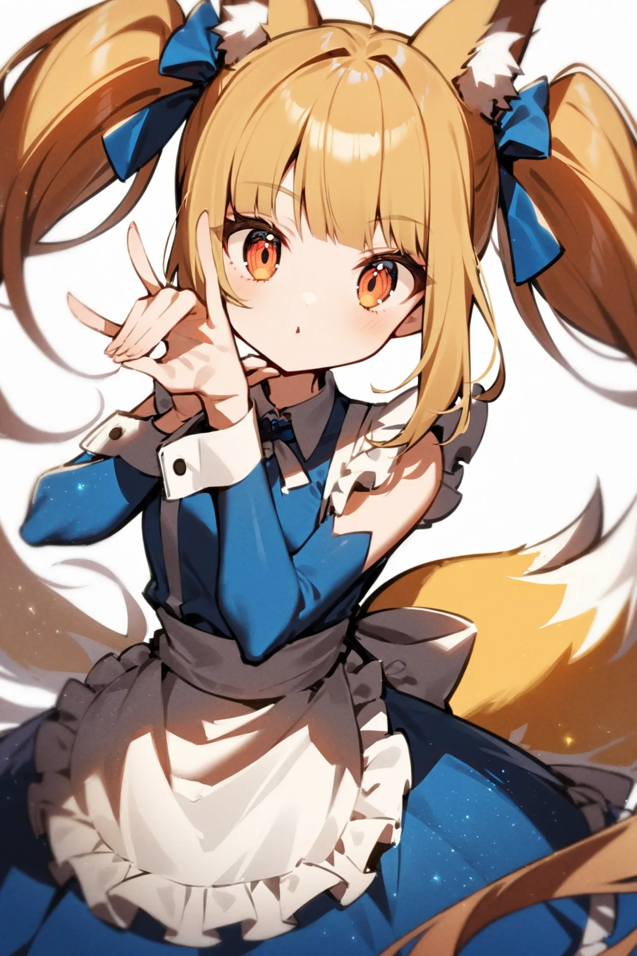 '1girl, fox shadow puppet,\nblonde hair, twintails, blue dress, white apron,\nwhite background,\nAlice in glitterworld\nNegative prompt: (worst quality, low quality:1.4), nsfw\nSteps: 35, Sampler: DPM++ 2M SDE Karras, CFG scale: 7, Seed: 1, Size: 640x960, Model hash: 642b08ca49, Model: ConfusionXL2.0_fp16_vae, VAE hash: 63aeecb90f, VAE: sdxl_vae_0.9.safetensors, Denoising strength: 0.6, Clip skip: 2, Hires upscale: 2, Hires steps: 15, Hires upscaler: ESRGAN_4x, Eta: 0.68, Version: v1.7.0'