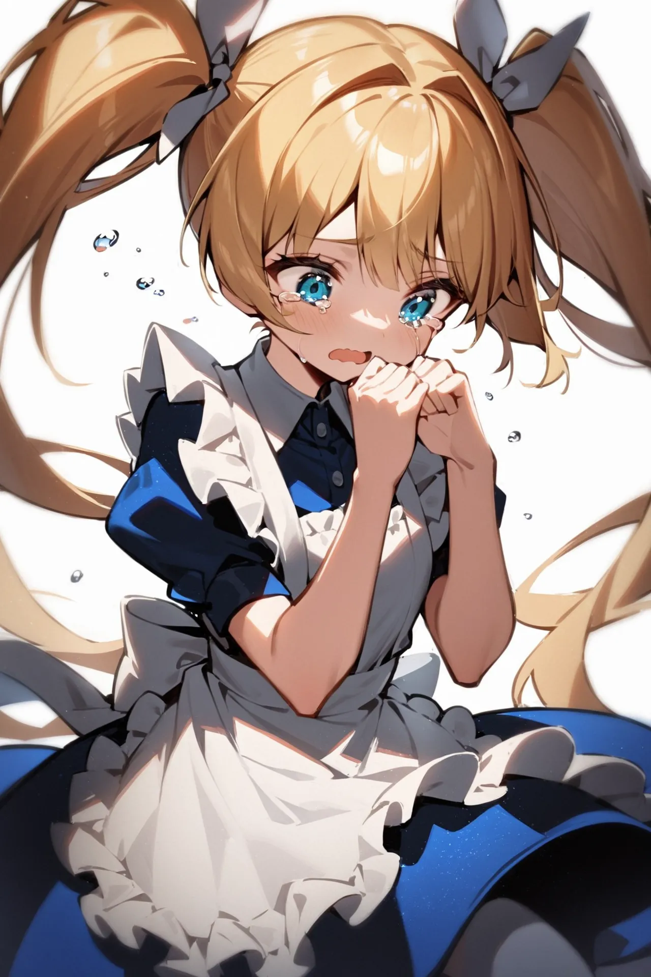 '1girl, streaming tears,\nblonde hair, twintails, blue dress, white apron,\nwhite background,\nAlice in glitterworld\nNegative prompt: (worst quality, low quality:1.4), nsfw\nSteps: 35, Sampler: DPM++ 2M SDE Karras, CFG scale: 7, Seed: 1, Size: 640x960, Model hash: 642b08ca49, Model: ConfusionXL2.0_fp16_vae, VAE hash: 63aeecb90f, VAE: sdxl_vae_0.9.safetensors, Denoising strength: 0.6, Clip skip: 2, Hires upscale: 2, Hires steps: 15, Hires upscaler: ESRGAN_4x, Eta: 0.68, Version: v1.7.0'
