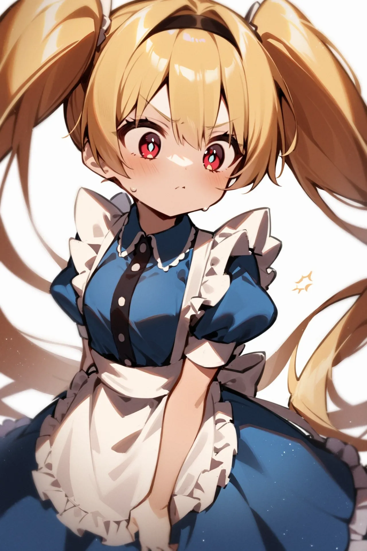 '1girl, tsundere,\nblonde hair, twintails, blue dress, white apron,\nwhite background,\nAlice in glitterworld\nNegative prompt: (worst quality, low quality:1.4), nsfw\nSteps: 35, Sampler: DPM++ 2M SDE Karras, CFG scale: 7, Seed: 1, Size: 640x960, Model hash: 642b08ca49, Model: ConfusionXL2.0_fp16_vae, VAE hash: 63aeecb90f, VAE: sdxl_vae_0.9.safetensors, Denoising strength: 0.6, Clip skip: 2, Hires upscale: 2, Hires steps: 15, Hires upscaler: ESRGAN_4x, Eta: 0.68, Version: v1.7.0'