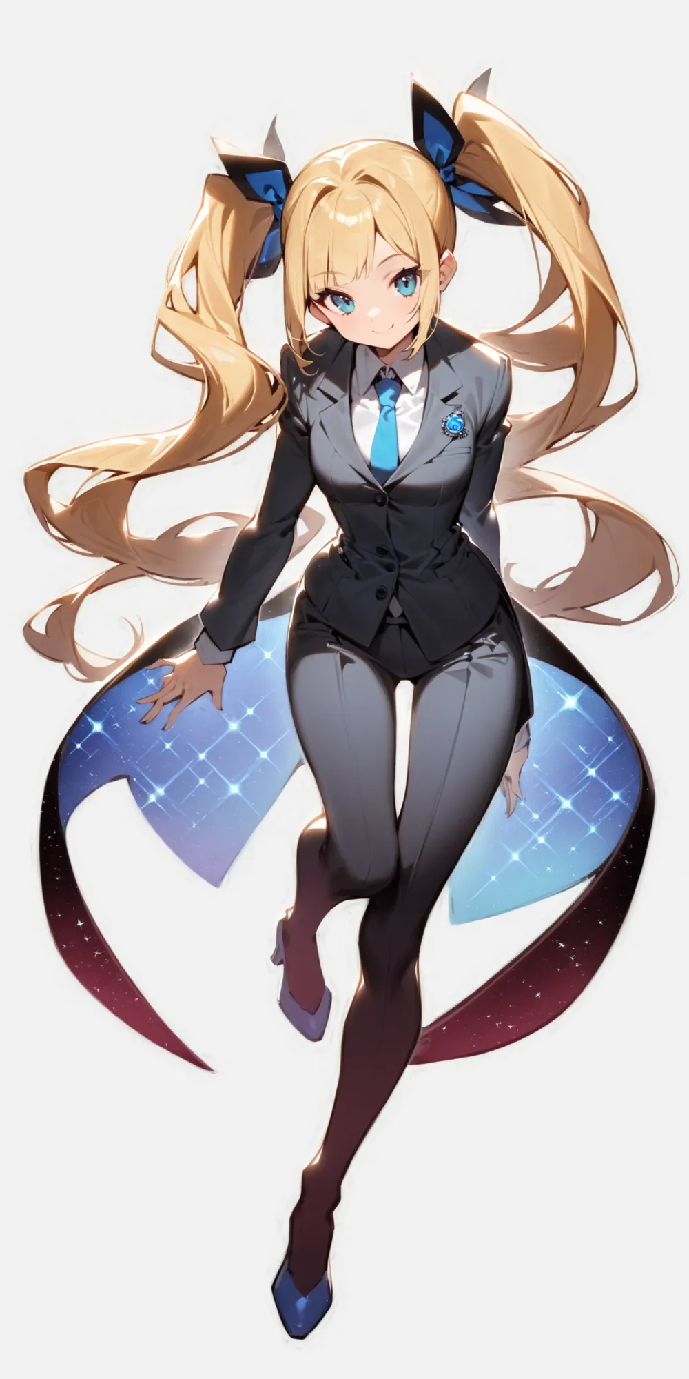 '1girl, business suit, blonde hair, twintails,\nsmile, closed mouth,\ntachi-e, fullbody, white background,\nAlice in glitterworld\nNegative prompt: (worst quality, low quality:1.4), nsfw\nSteps: 35, Sampler: DPM++ 2M SDE Karras, CFG scale: 7, Seed: 1, Size: 640x1280, Model hash: 642b08ca49, Model: ConfusionXL2.0_fp16_vae, VAE hash: 63aeecb90f, VAE: sdxl_vae_0.9.safetensors, Denoising strength: 0.6, Clip skip: 2, Hires upscale: 2, Hires steps: 15, Hires upscaler: ESRGAN_4x, Eta: 0.68, Version: v1.7.0'
