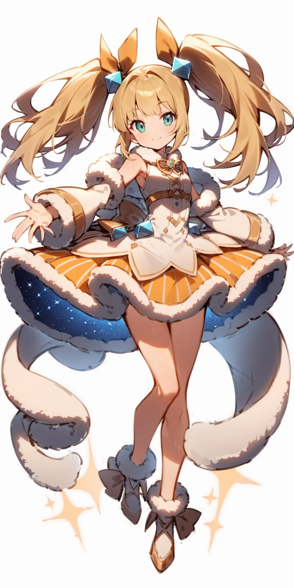 '1girl, fur-trimmed dress, blonde hair, twintails,\nsmile, closed mouth,\ntachi-e, fullbody, white background,\nAlice in glitterworld\nNegative prompt: (worst quality, low quality:1.4), nsfw\nSteps: 35, Sampler: DPM++ 2M SDE Karras, CFG scale: 7, Seed: 1, Size: 640x1280, Model hash: 642b08ca49, Model: ConfusionXL2.0_fp16_vae, VAE hash: 63aeecb90f, VAE: sdxl_vae_0.9.safetensors, Denoising strength: 0.6, Clip skip: 2, Hires upscale: 2, Hires steps: 15, Hires upscaler: ESRGAN_4x, Eta: 0.68, Version: v1.7.0'