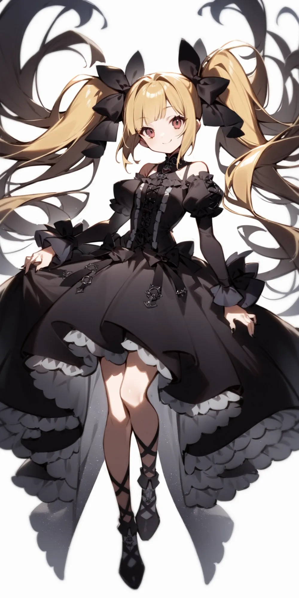 '1girl, gothic, blonde hair, twintails,\nsmile, closed mouth,\ntachi-e, fullbody, white background,\nAlice in glitterworld\nNegative prompt: (worst quality, low quality:1.4), nsfw\nSteps: 35, Sampler: DPM++ 2M SDE Karras, CFG scale: 7, Seed: 1, Size: 640x1280, Model hash: 642b08ca49, Model: ConfusionXL2.0_fp16_vae, VAE hash: 63aeecb90f, VAE: sdxl_vae_0.9.safetensors, Denoising strength: 0.6, Clip skip: 2, Hires upscale: 2, Hires steps: 15, Hires upscaler: ESRGAN_4x, Eta: 0.68, Version: v1.7.0'